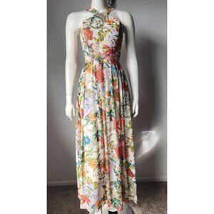 Lulus Lilja cream multicolor floral halter neck maxi dress S
